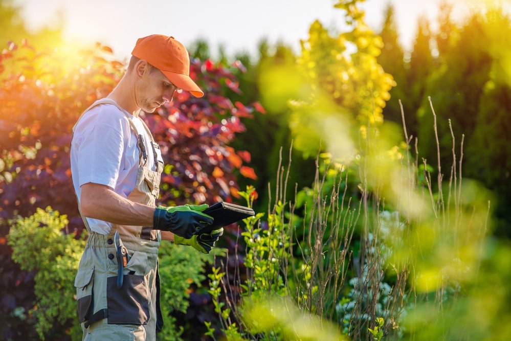 lawn care worker in garden