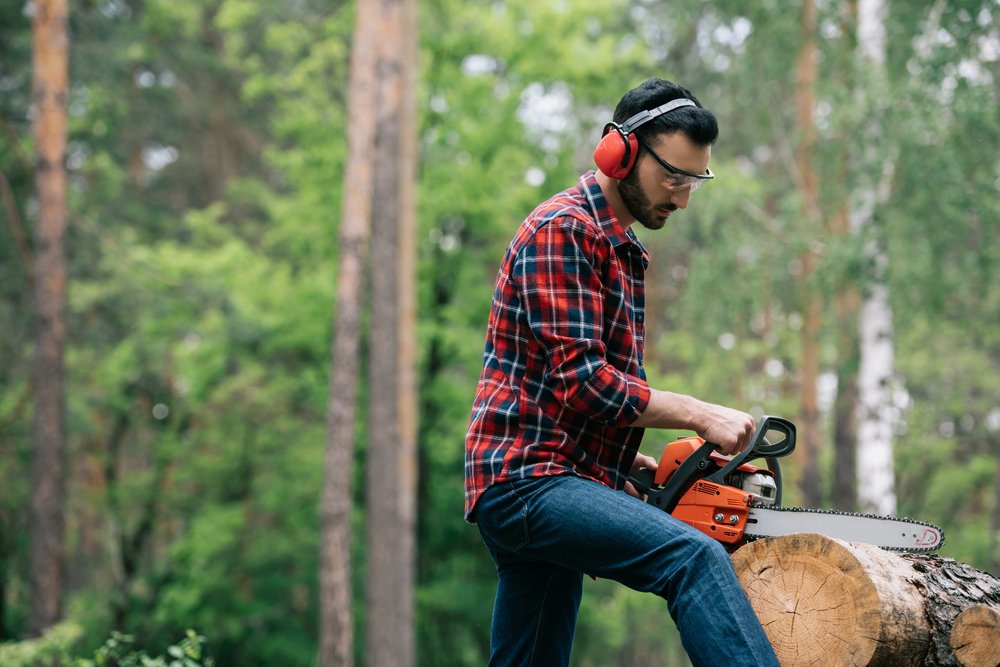 cutting up tree with chainsaw
