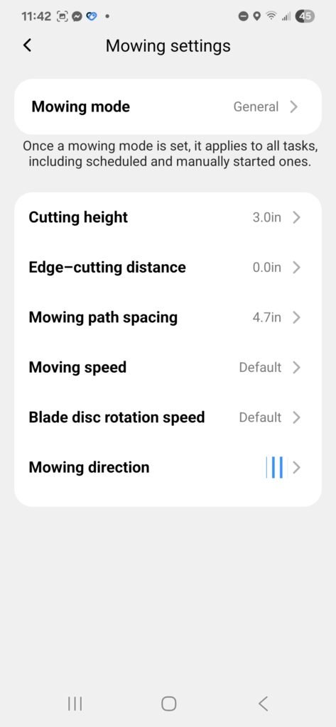 screenshot of terramow mower app