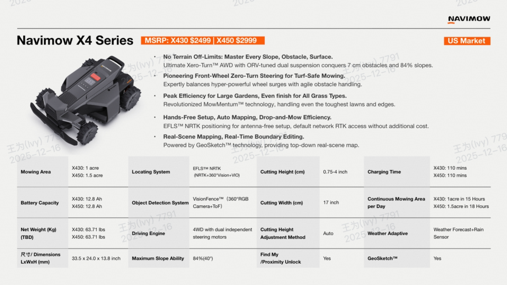 navimow X4 specifications